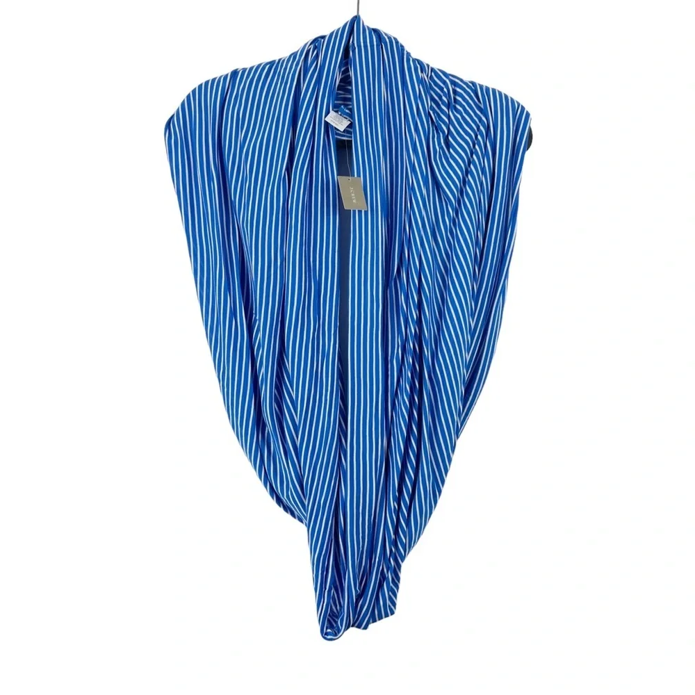 J. CREW Blue & White Striped Jersey‎ Knit Stretchy Infinity Scarf NWT